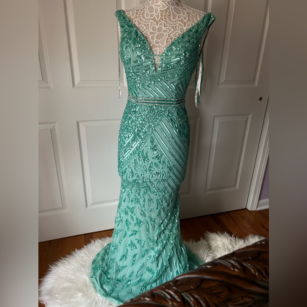 teal beaded dress MissJophiel Straps Scoop Neck Corset 3D Floral Beaded Dress main image 0